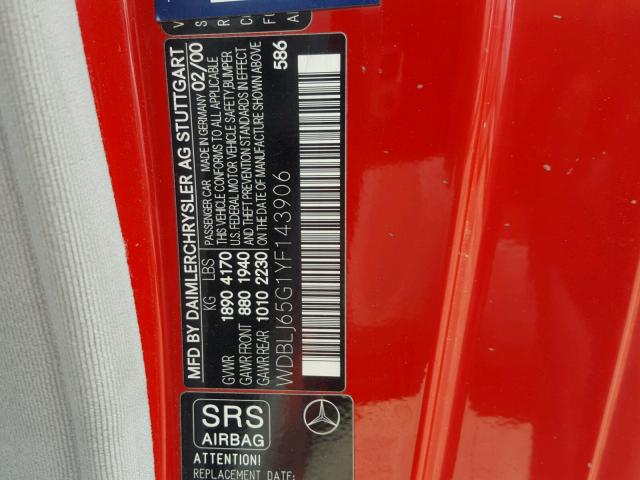 WDBLJ65G1YF143906 - 2000 MERCEDES-BENZ CLK 320 RED photo 10