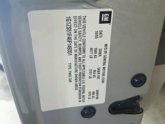 1G1ZS51F46F149351 - 2006 CHEVROLET MALIBU LS GRAY photo 10