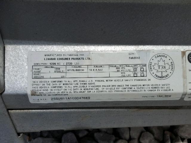 2SSUB11A1CG047669 - 2012 MISC TRAILER Արծաթագույն լուսանկար 10