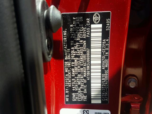 4T1B61HK3JU608667 - 2018 TOYOTA CAMRY XSE RED photo 10