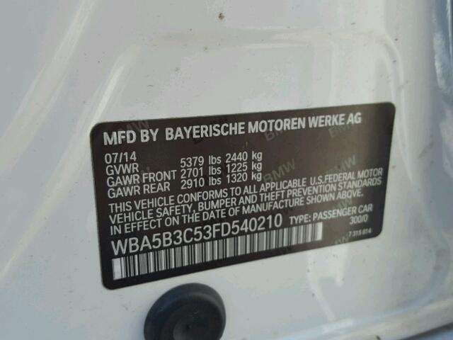 WBA5B3C53FD540210 - 2015 BMW 535 XI Blanc photo 10