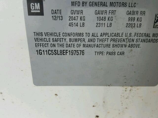 1G11C5SL8EF197576 - 2014 CHEVROLET MALIBU 1LT თეთრი ფოტო 10