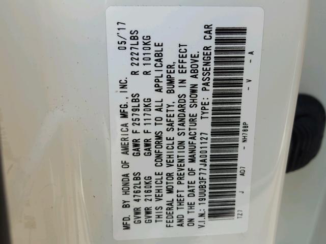 19UUB3F77JA001127 - 2018 ACURA TLX ADVANC WHITE photo 10