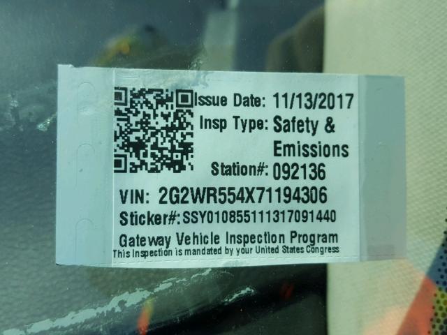 2G2WR554X71194306 - 2007 PONTIAC GRAND PRIX ვერცხლისფერი ფოტო 10