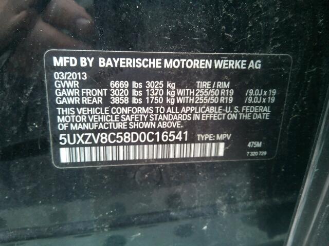 5UXZV8C58D0C16541 - 2013 BMW X5 XDRIVE5 შავი ფოტო 10