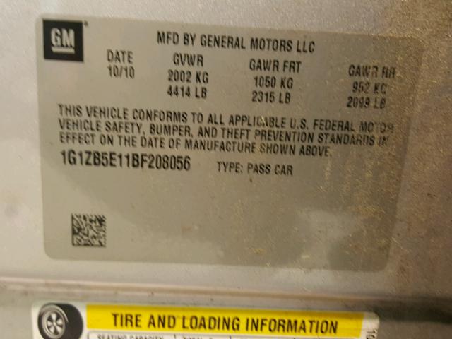 1G1ZB5E11BF208056 - 2011 CHEVROLET MALIBU LS SILVER photo 10