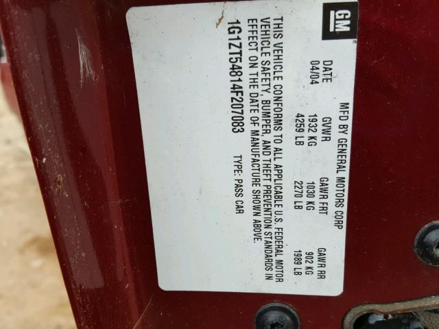 1G1ZT54814F207083 - 2004 CHEVROLET MALIBU LS 红色 照片 10