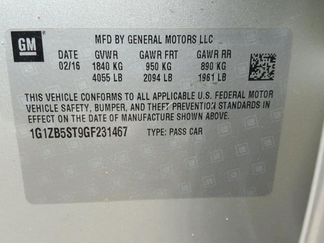 1G1ZB5ST9GF231467 - 2016 CHEVROLET MALIBU LS Gümüş foto 10