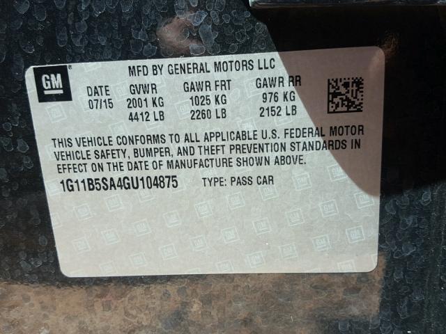 1G11B5SA4GU104875 - 2016 CHEVROLET MALIBU LIM 灰色 照片 10