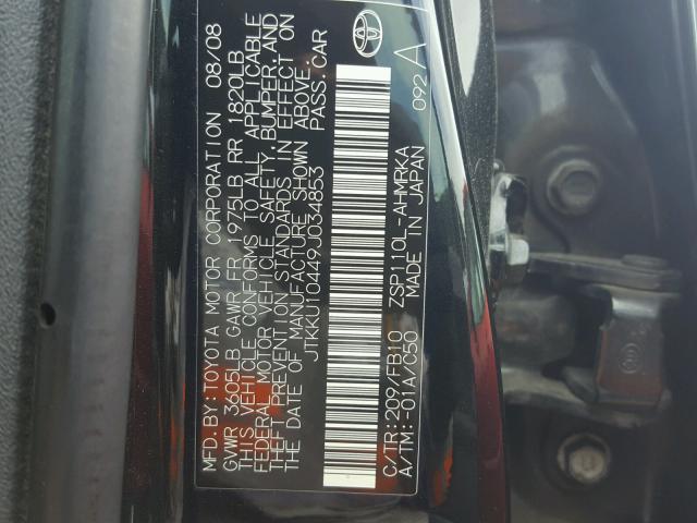 JTKKU10449J034853 - 2009 TOYOTA SCION XD BLACK photo 10