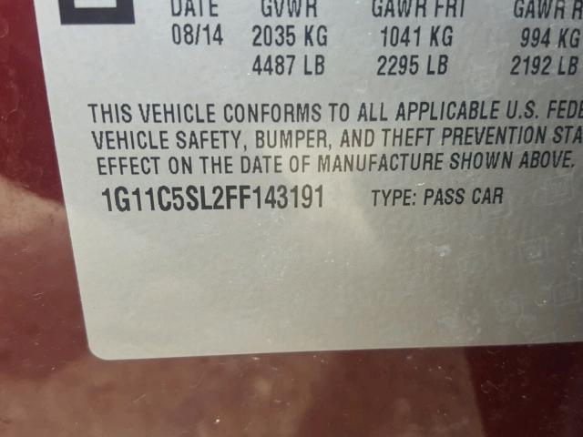 1G11C5SL2FF143191 - 2015 CHEVROLET MALIBU 1LT 栗色 照片 10