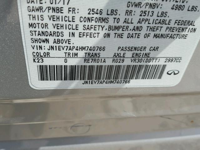 JN1EV7AP4HM740766 - 2017 INFINITI Q50 PREMIU SILVER photo 10