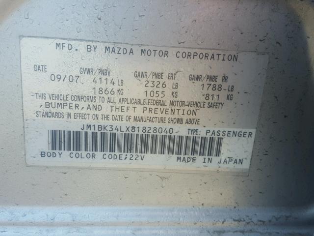 JM1BK34LX81828040 - 2008 MAZDA SPEED 3 SILVER photo 10