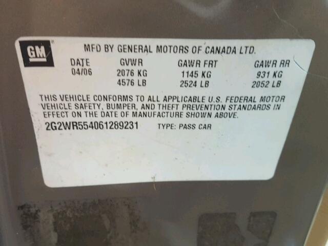 2G2WR554061289231 - 2006 PONTIAC GRAND PRIX BEIGE photo 10