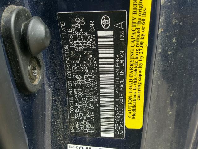 JTKDE167460107549 - 2006 TOYOTA SCION TC 蓝色 照片 10