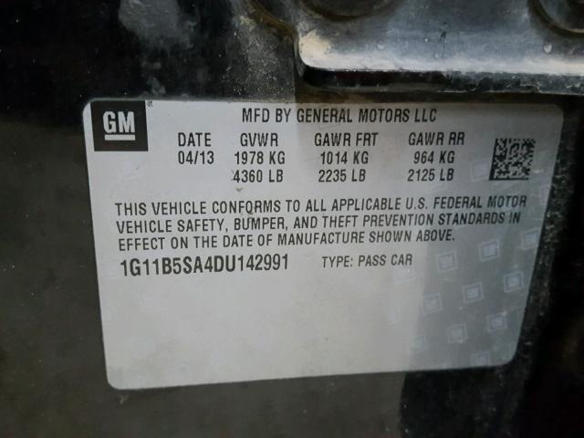 1G11B5SA4DU142991 - 2013 CHEVROLET MALIBU LS BLACK photo 10