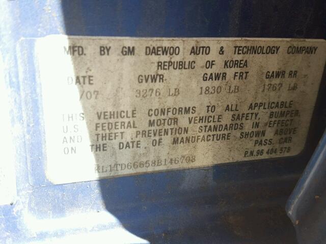 KL1TD66658B146708 - 2008 CHEVROLET AVEO BASE BLUE photo 10