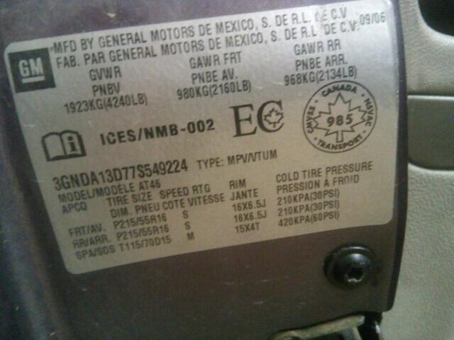 3GNDA13D77S549224 - 2007 CHEVROLET HHR LS იასამნისფერი ფოტო 10