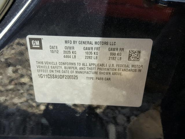 1G11C5SA9DF206525 - 2013 CHEVROLET MALIBU 1LT 黑色 照片 10