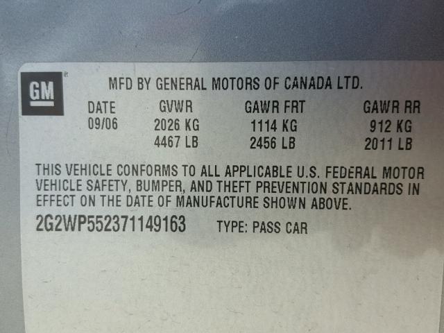 2G2WP552371149163 - 2007 PONTIAC GRAND PRIX SILVER photo 10
