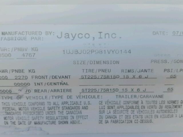 1UJBJ02P981VY0144 - 2008 JAYC OCTANE ZX WHITE photo 10