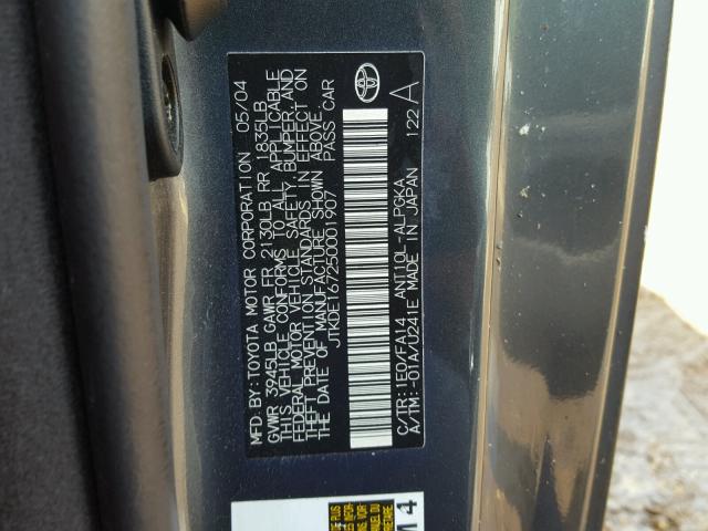 JTKDE167250001907 - 2005 TOYOTA SCION TC 灰色 照片 10