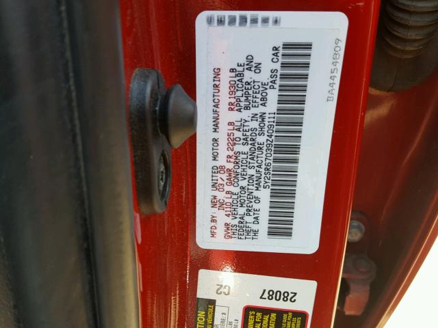 5Y2SR67039Z409111 - 2009 PONTIAC VIBE GT RED photo 10