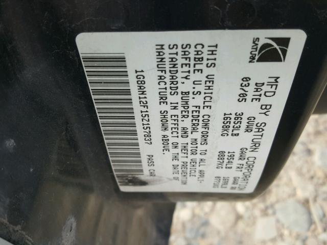 1G8AN12F15Z157837 - 2005 SATURN ION LEVEL SILVER photo 10