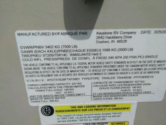 4YDT31828FT415801 - 2015 KEYSTONE PASSPORT 米色 照片 10