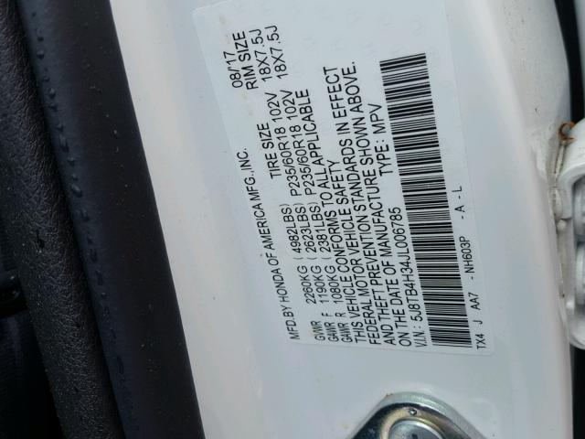 5J8TB4H34JL006785 - 2018 ACURA RDX BASE WHITE photo 10