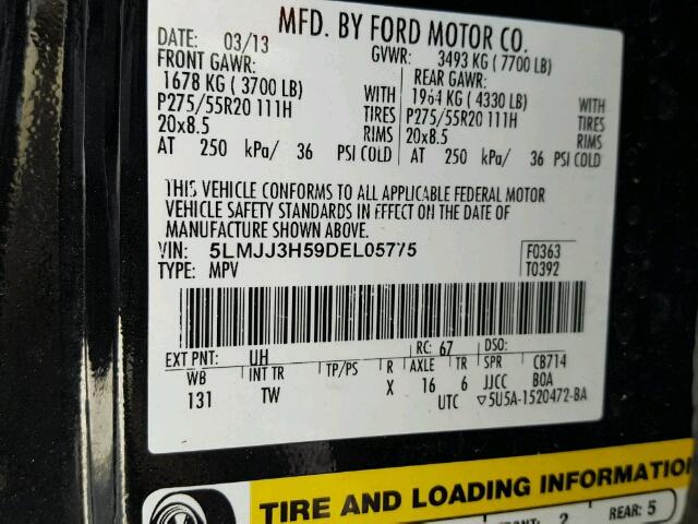 5LMJJ3H59DEL05775 - 2013 LINCOLN NAVIGATOR 黑色 照片 10