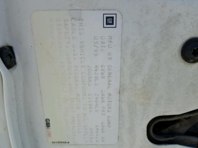 1G2WJ52M6SF322974 - 1995 PONTIAC GRAND PRIX WHITE photo 10