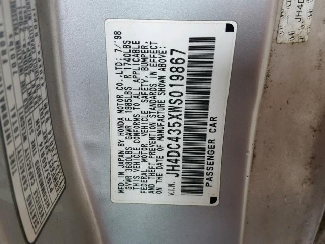 JH4DC435XWS019867 - 1998 ACURA INTEGRA LS SILVER photo 10