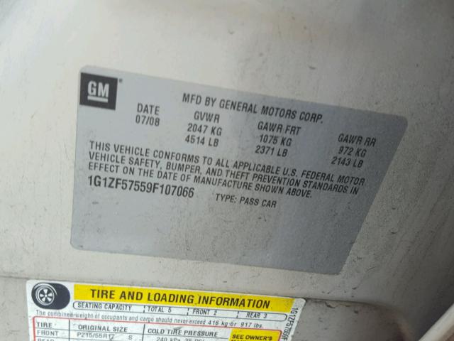 1G1ZF57559F107066 - 2009 CHEVROLET MALIBU HYB 奶油色 照片 10