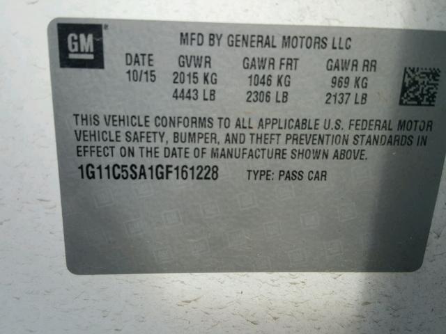 1G11C5SA1GF161228 - 2016 CHEVROLET MALIBU LIM 白色 照片 10