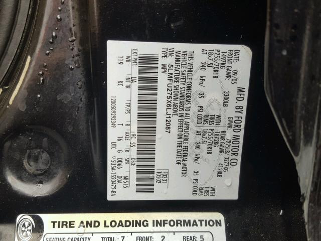 5LMFU275X6LJ12087 - 2006 LINCOLN NAVIGATOR BLACK photo 10