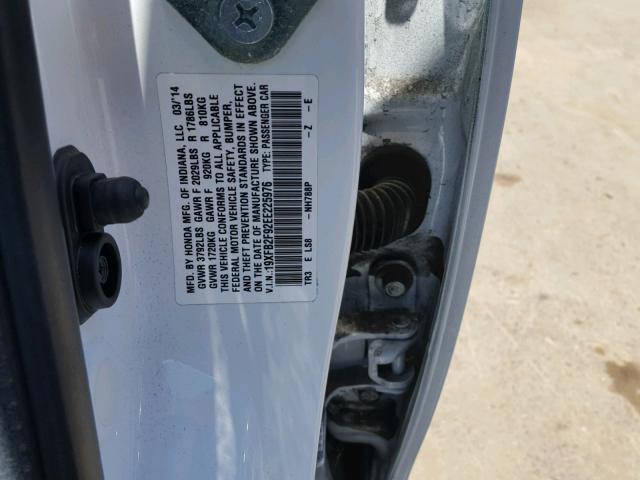 19XFB2F92EE225976 - 2014 HONDA CIVIC EXL თეთრი ფოტო 10