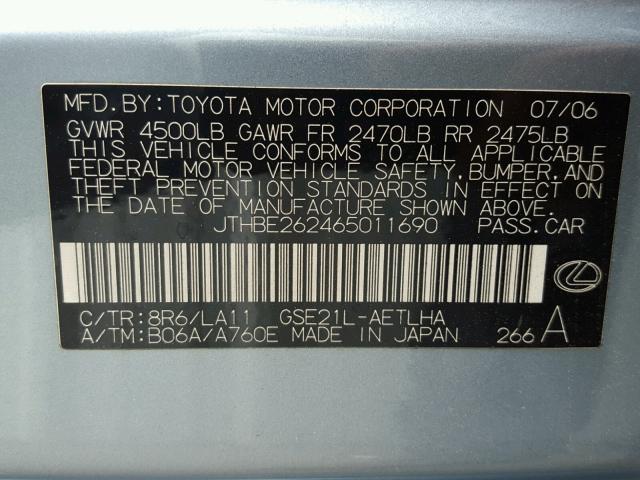 JTHBE262465011690 - 2006 LEXUS IS 350 BLUE photo 10