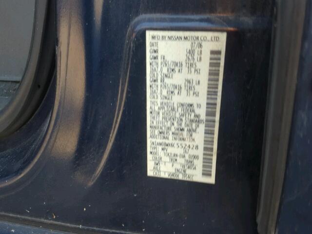 5N1AN08WX6C552428 - 2006 NISSAN XTERRA BLUE photo 10