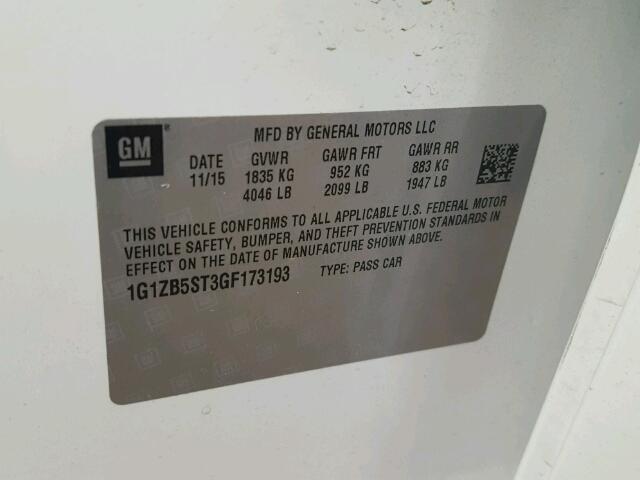 1G1ZB5ST3GF173193 - 2016 CHEVROLET MALIBU LS WHITE photo 10