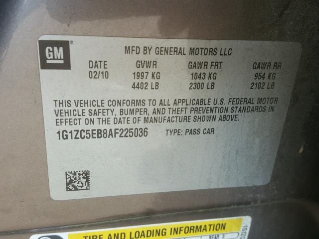 1G1ZC5EB8AF225036 - 2010 CHEVROLET MALIBU 1LT BROWN photo 10