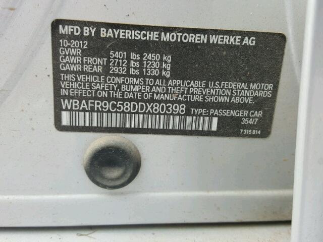 WBAFR9C58DDX80398 - 2013 BMW 550 I SILVER photo 10