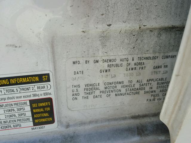 KL1TD62685B449872 - 2005 CHEVROLET AVEO BASE Սպիտակ լուսանկար 10