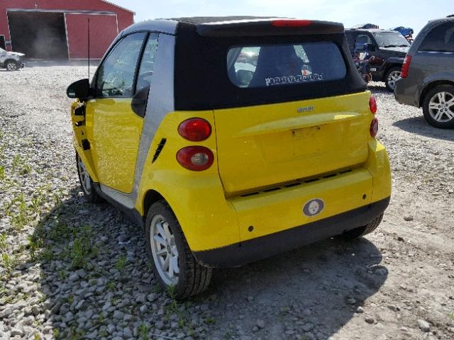 WMEEK31X68K068947 - 2008 SMART FORTWO PAS YELLOW photo 3