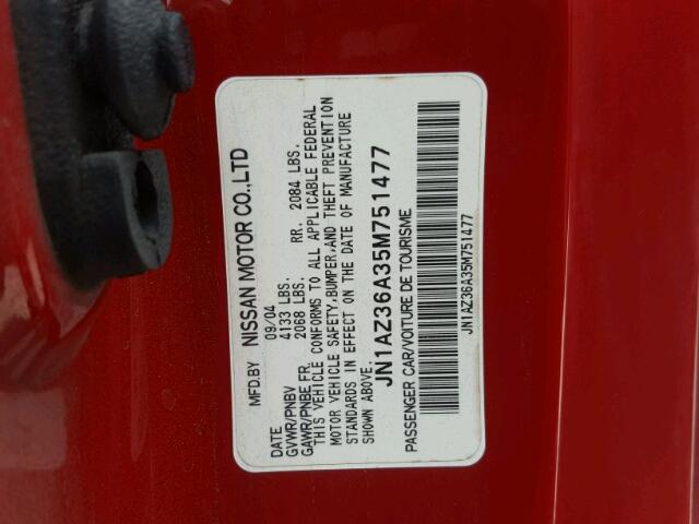 JN1AZ36A35M751477 - 2005 NISSAN 350Z ROADS RED photo 10