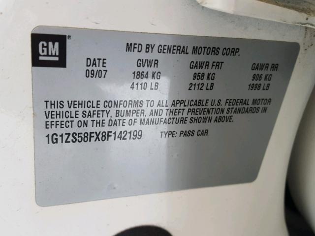 1G1ZS58FX8F142199 - 2008 CHEVROLET MALIBU LS 白色 照片 10