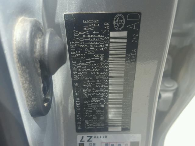 2T1KR30EX8C696802 - 2008 TOYOTA COROLLA MA SILVER photo 10