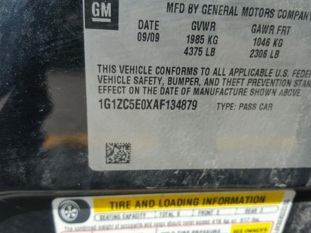 1G1ZC5E0XAF134879 - 2010 CHEVROLET MALIBU 1LT BLACK photo 10