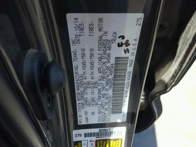 5TFJX4GN2FX039391 - 2015 TOYOTA TACOMA DOU CHARCOAL photo 10