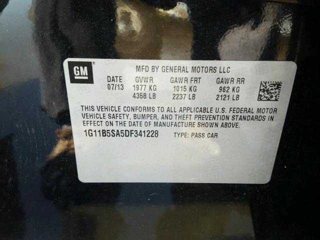 1G11B5SA5DF341228 - 2013 CHEVROLET MALIBU LS შავი ფოტო 10